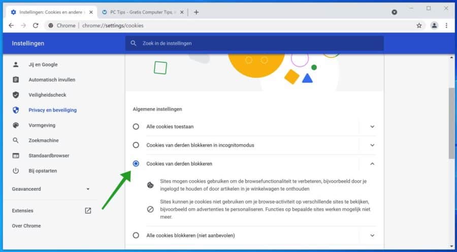 Cookies van derden blokkeren in Google Chrome