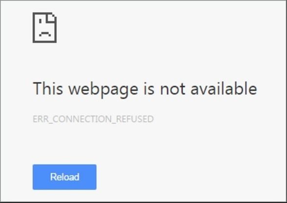 ERR_CONNECTION_REFUSED in Google Chrome foutmelding