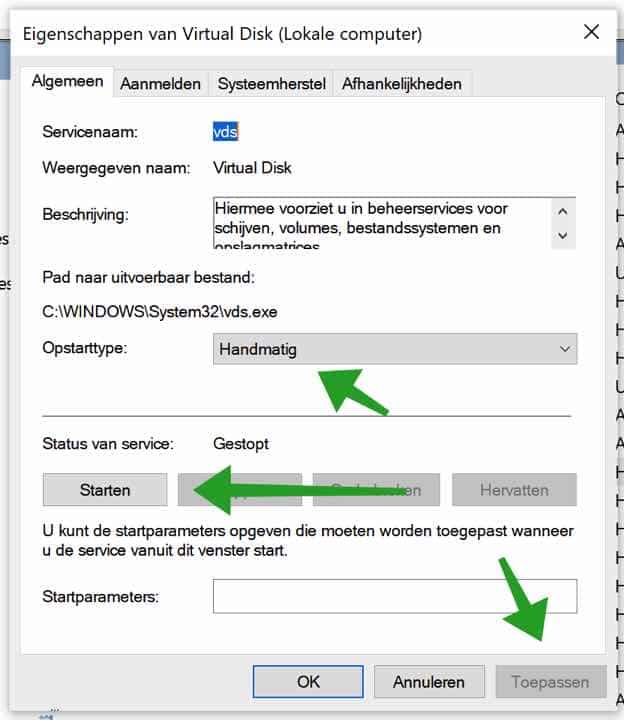 Eigenschappen virtual disk service