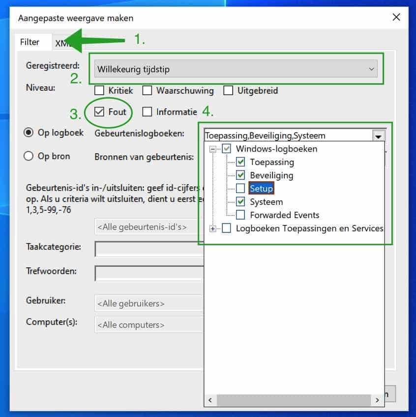 Event viewer filter aanmaken