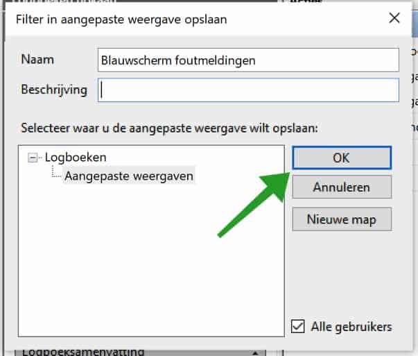 Filter omschrijving in event viewer logboeken windows