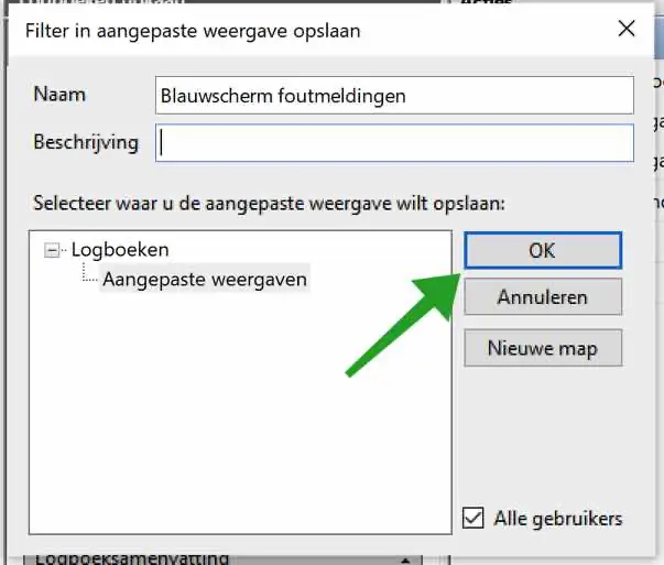 Filter omschrijving in event viewer logboeken windows