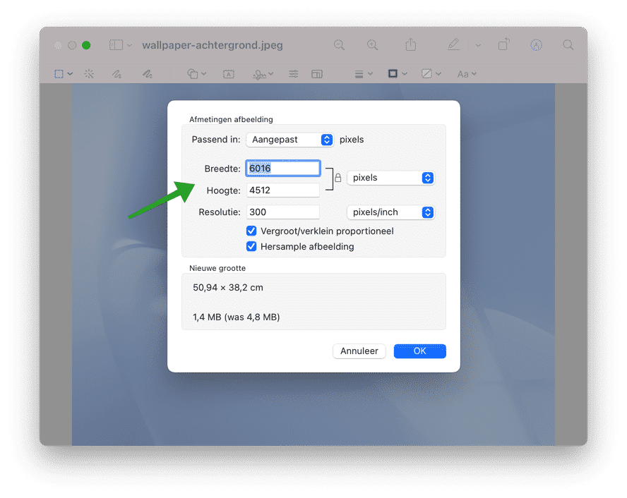Formaat afbeelding wijzigen op Mac