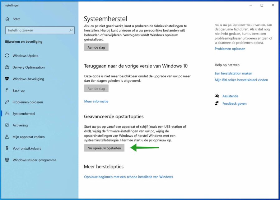 Geavanceerde opstart opties