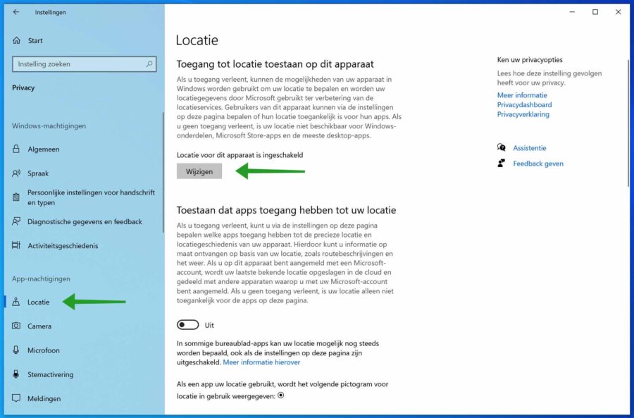 Disable location settings in Windows