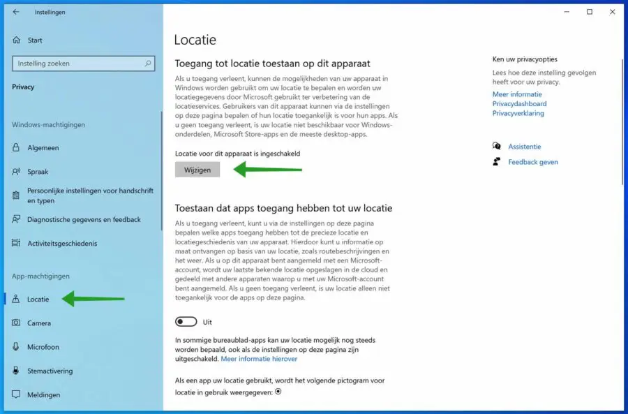 Locatie instellingen uitschakelen in Windows