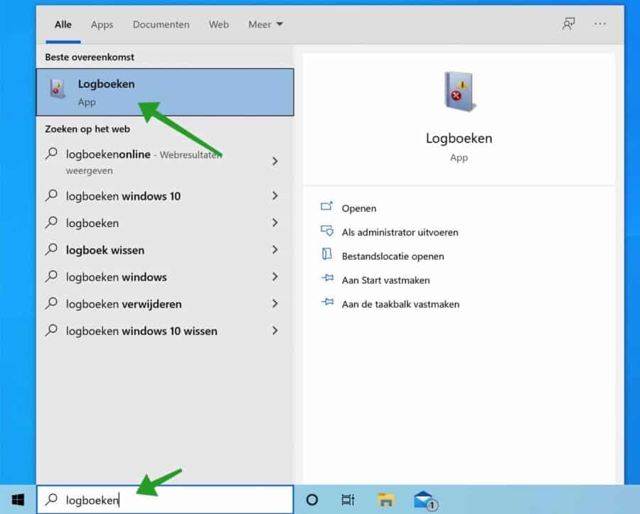 Logboeken openen in Windows