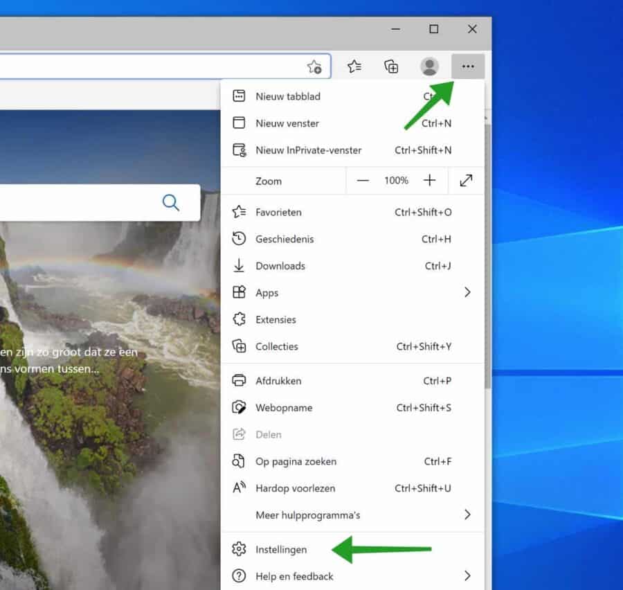 Microsoft Edge menu