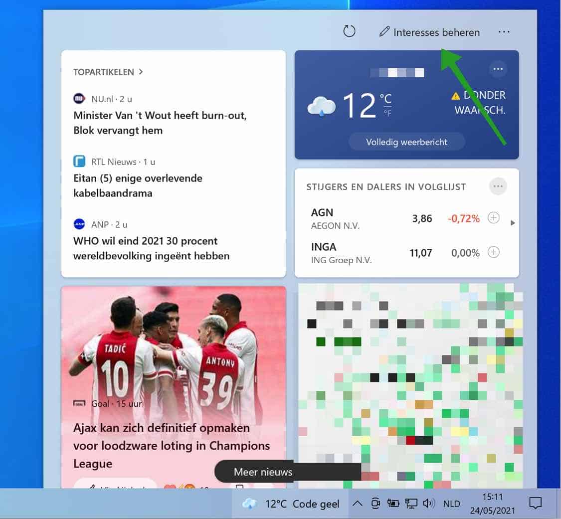 De taakbalk widget Nieuws en interesses aanpassen in Windows 10
