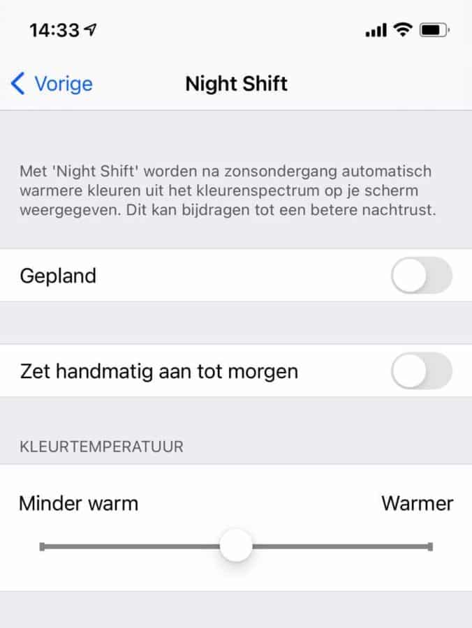 Night Shift iPhone of iPad