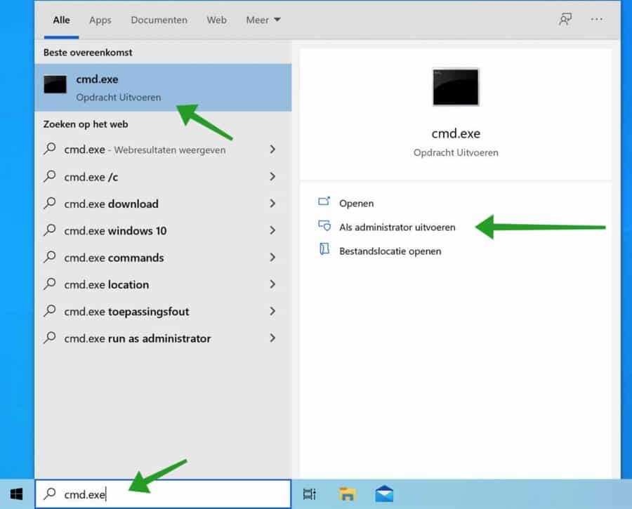 Opdrachtprompt openen als Administrator