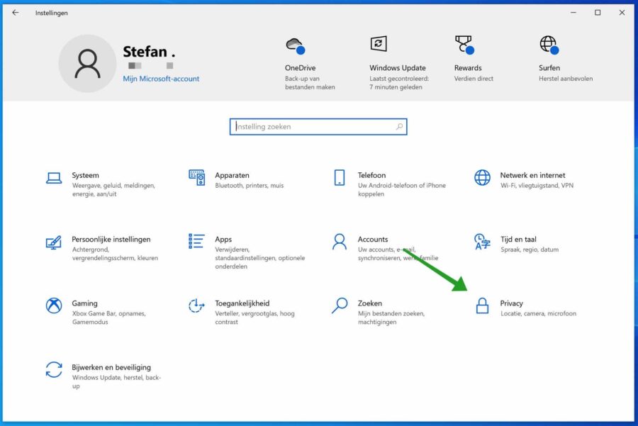 Ventanas de configuración de privacidad