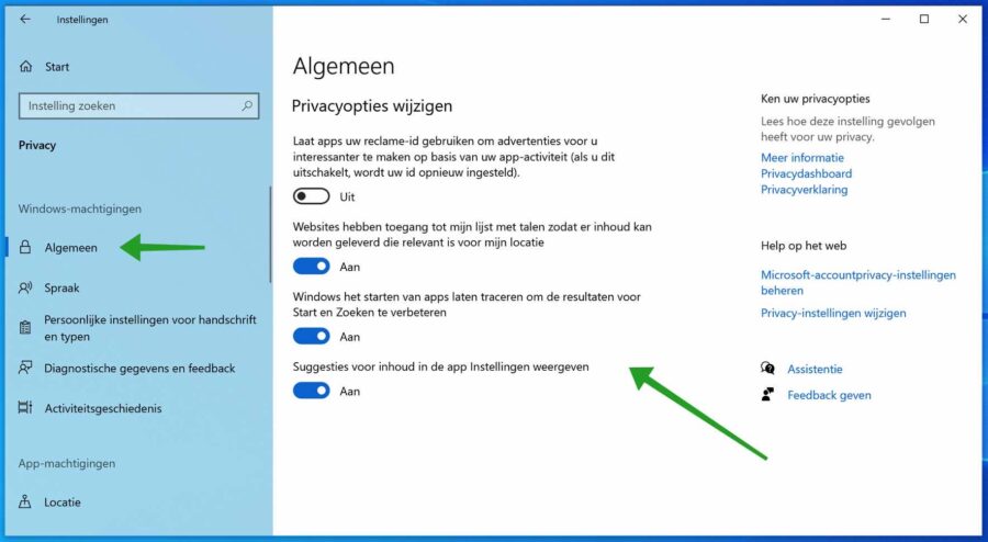 Ändern Sie die Datenschutzoptionen in Windows