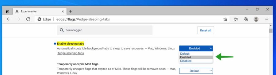 Habilitar pestañas para dormir en Microsoft Edge