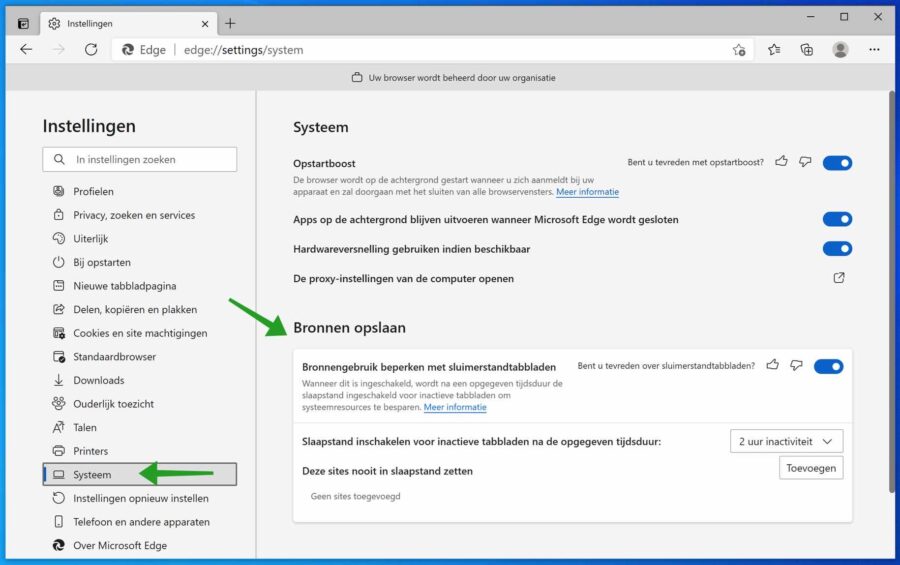 Activer les onglets de veille dans Microsoft Edge