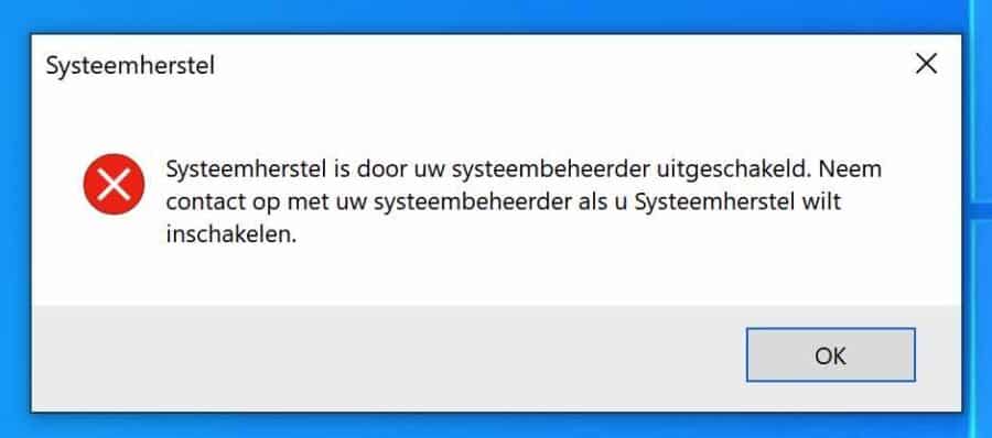 Systeemherstel is door uw systeembeheerder uitgeschakeld