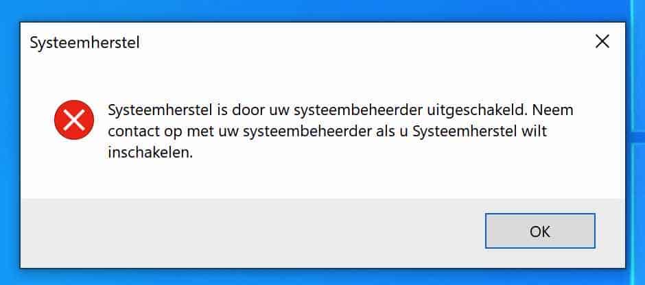 Die Systemwiederherstellung wurde von Ihrem Systemadministrator deaktiviert