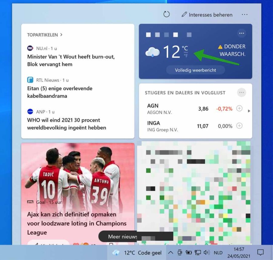 Temperatuur eenheid wijzigen in Weer Locatie aanpassen in Nieuws en interesses