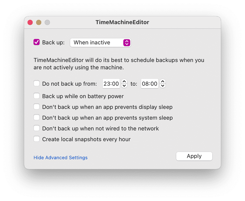 TimeMachineEditor settings