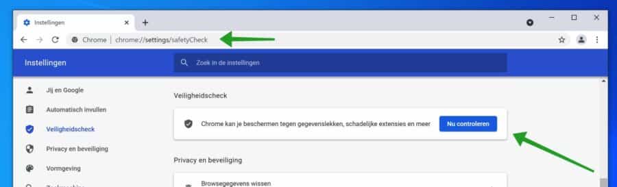 Veiligsheidscheck uitvoeren in Google Chrome