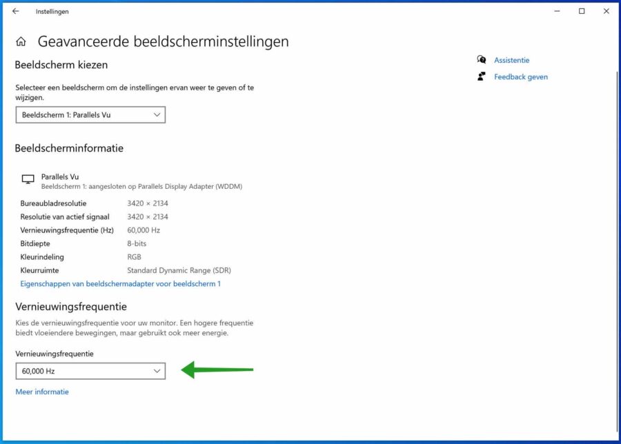 Vernieuwingsfrequentie gevanceerde beeldscherminstellingen