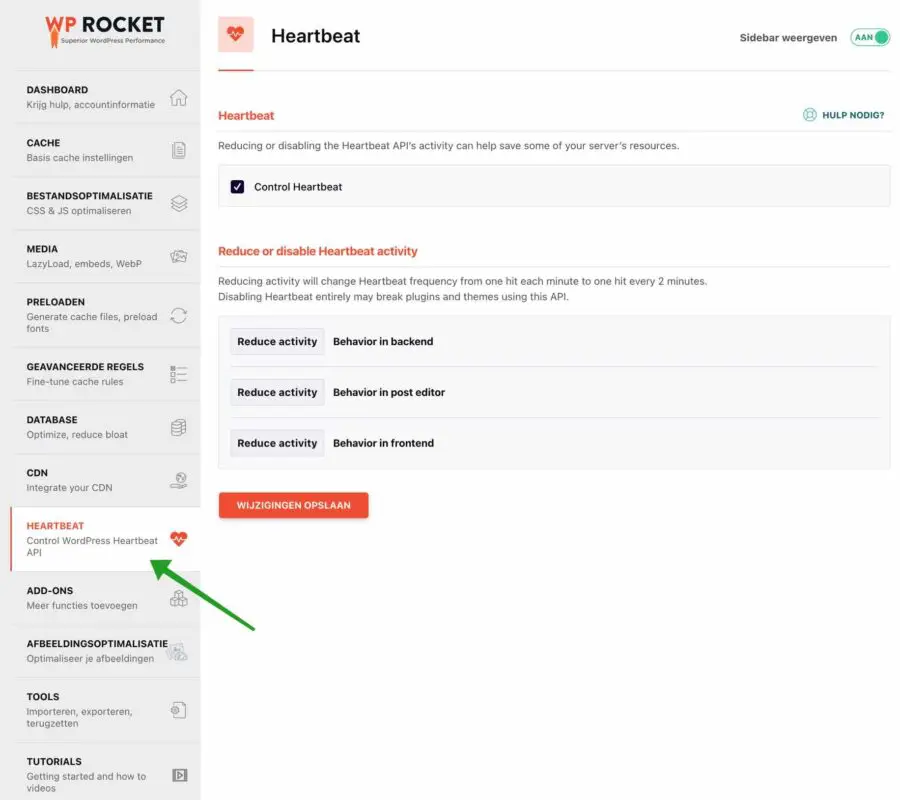 WP-Rocket Heartbeat instellingen