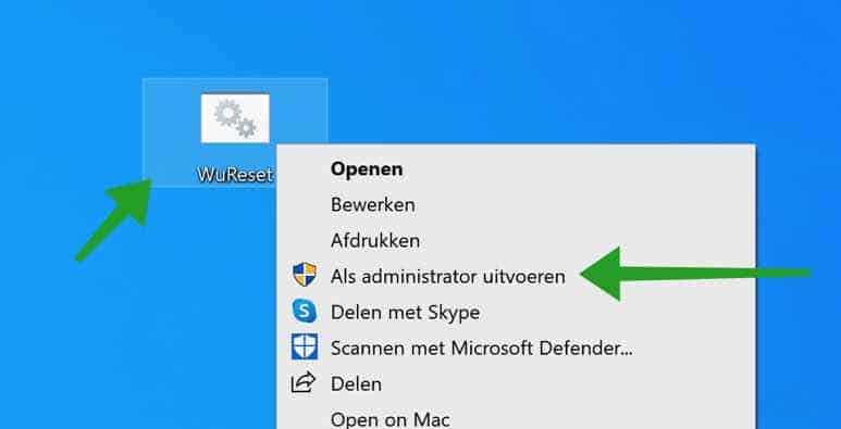 WU reset uitvoeren als Administrator