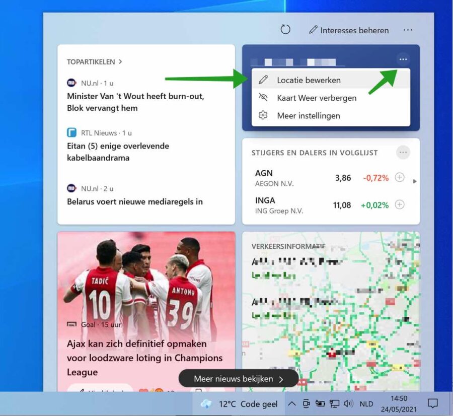 Weer Locatie aanpassen in Nieuws en interesses