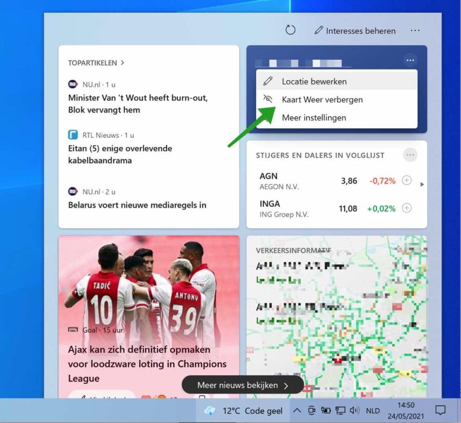 Weer kaart verbergen in Nieuws en interesses