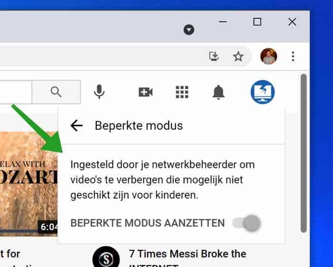 YouTube beperkte modus inschakelen in Chrome of Microsoft Edge