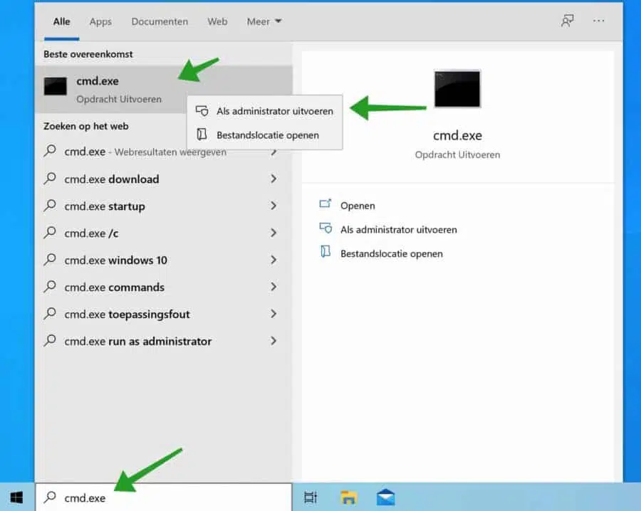 cmd openen als administrator