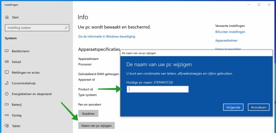 computernaam wijzigen in windows