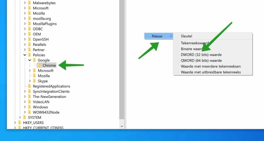 nieuwe dword waarde chrome