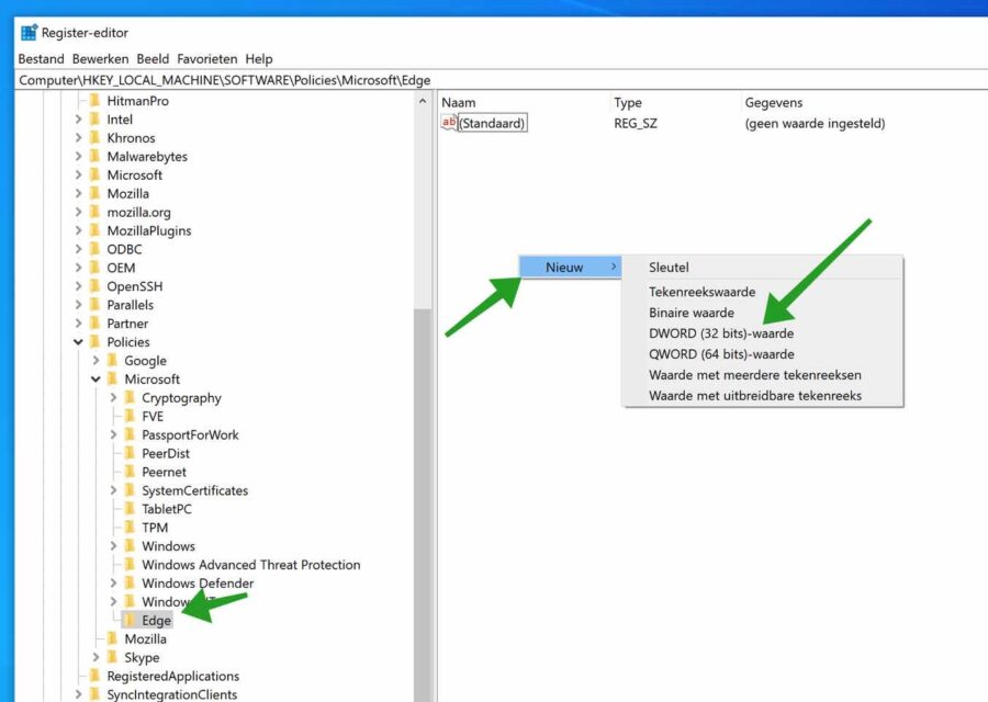 nieuwe dword waarde edge