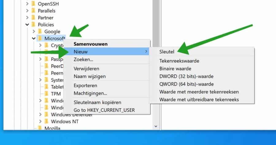 nieuwe sleutel aanmaken register edge