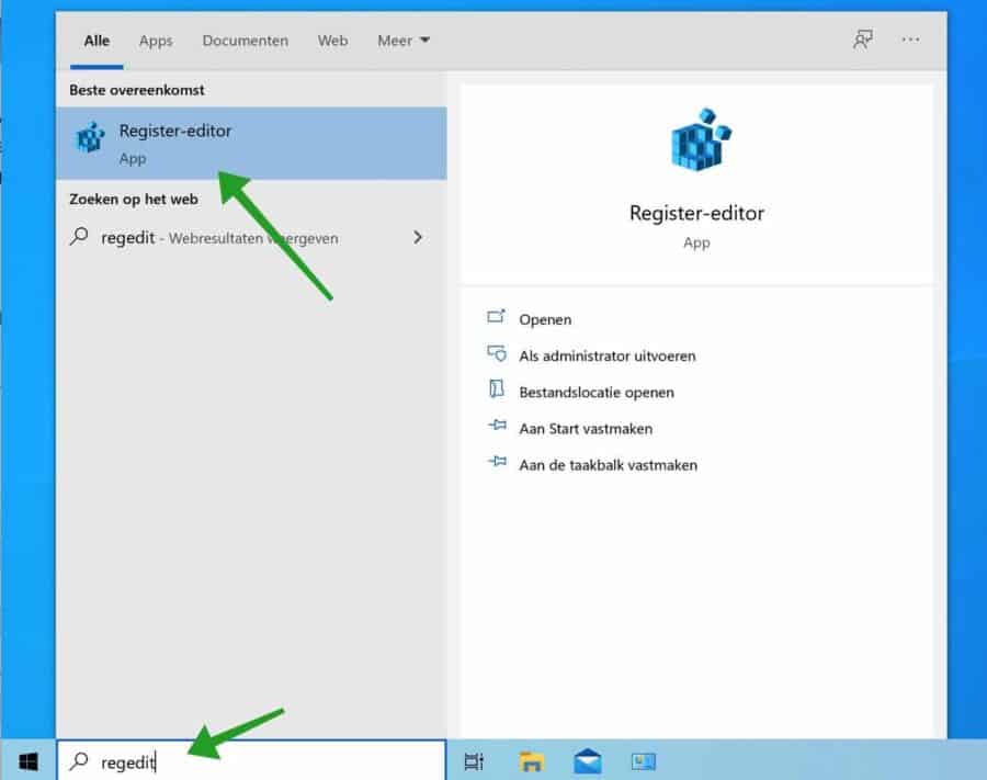 regedit openen