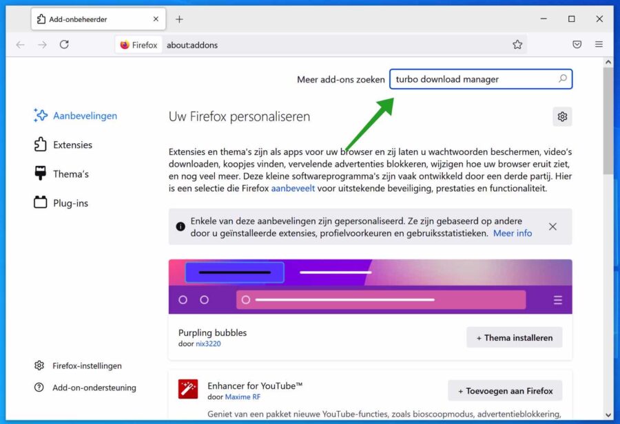 Addon installeren in Firefox