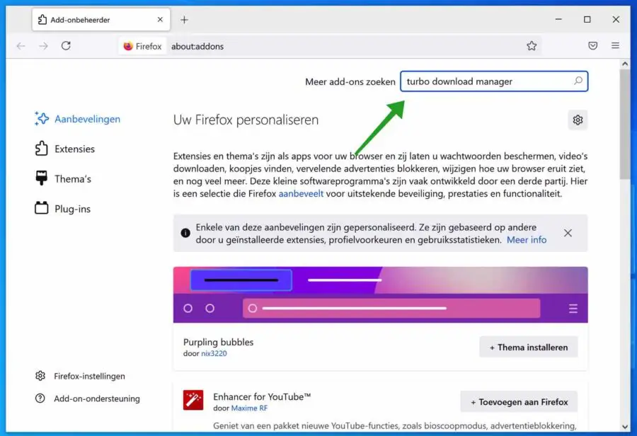 Addon installeren in Firefox