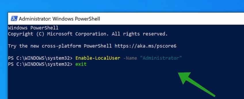 Habilite a conta de administrador no Windows via PowerShell