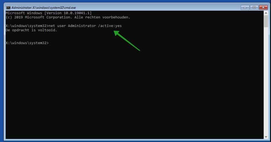 Enable administrator account via Command Prompt in Windows