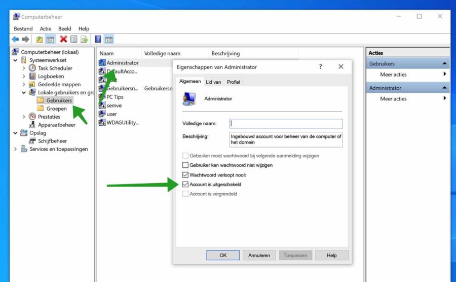 Enable administrator account via computer management