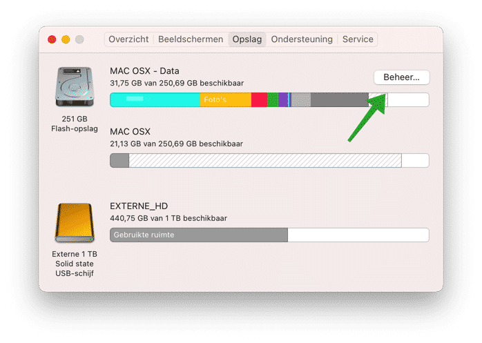 Beheer opslag op Mac