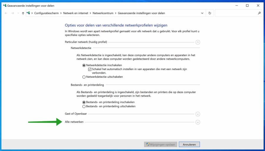 Paramètres de partage avancés sous Windows