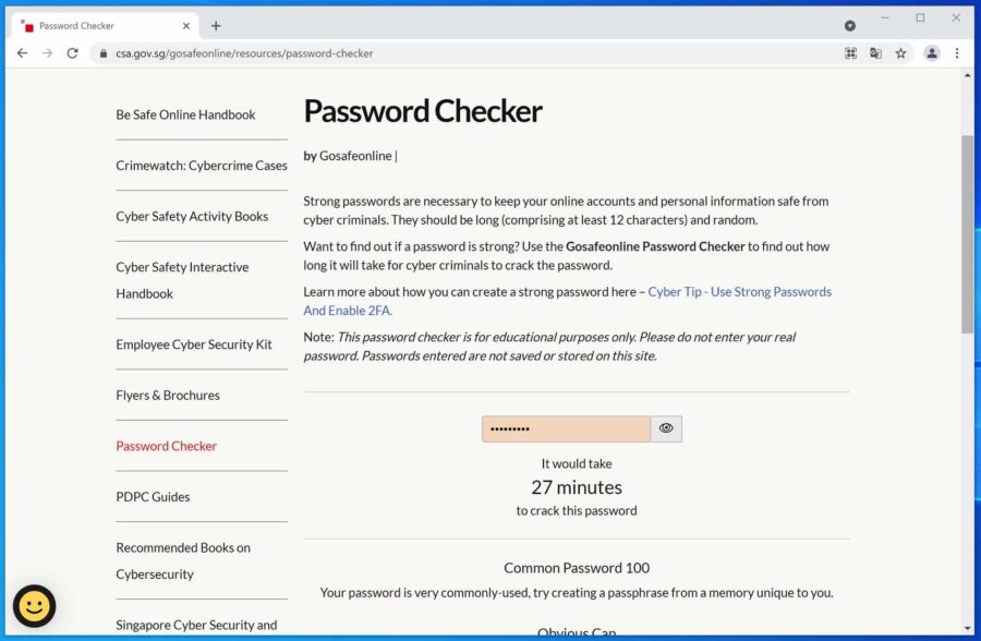 GoSafeOnline Password Checker