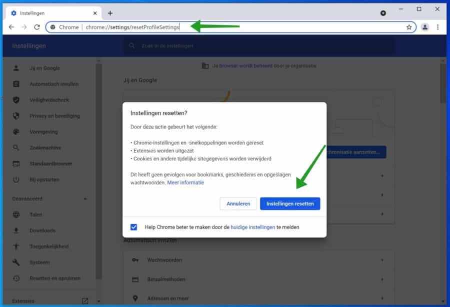 Google Chrome resetten