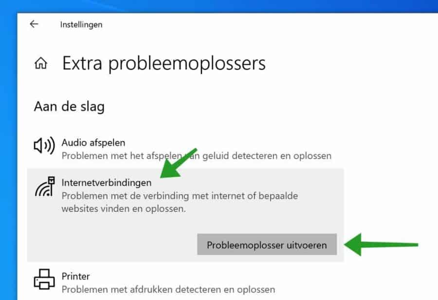 Internetverbindingen probleemoplosser uitvoeren