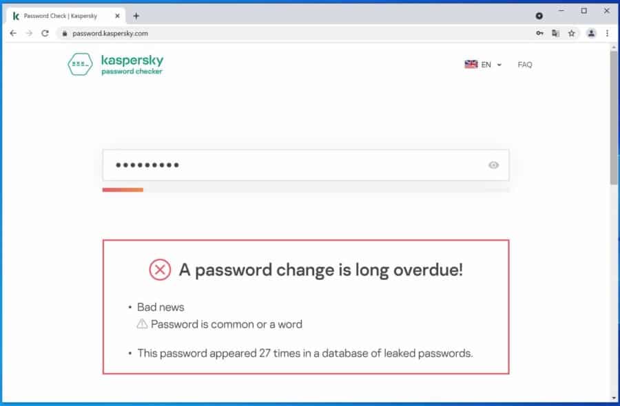 Überprüfung des Kaspersky-Passworts