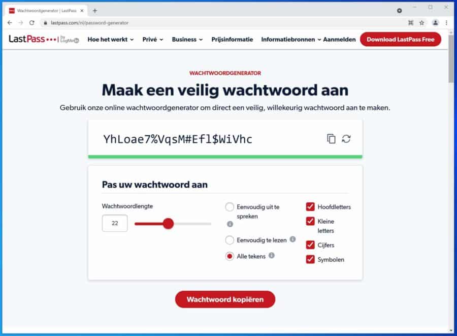 LastPass wachtwoord generator