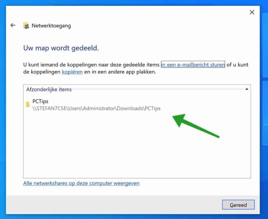 Locatie van gedeelde map in Windows