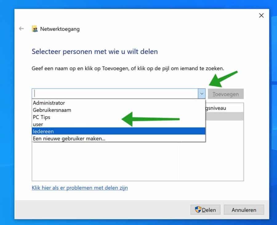 Geben Sie den Ordner für den Benutzer in Windows frei